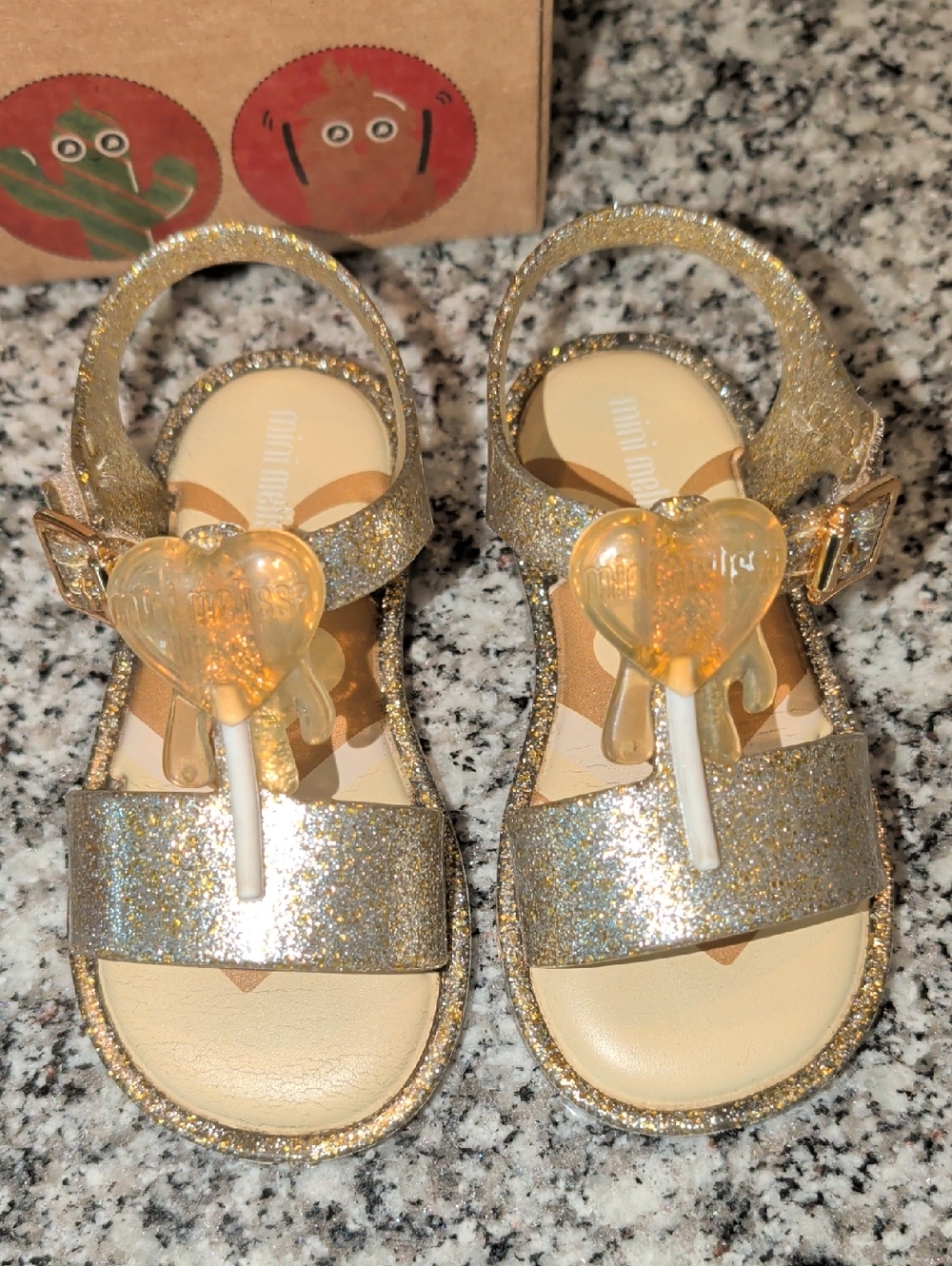 Mini Melissa Gold Glitter Heart Lollipop Sandals